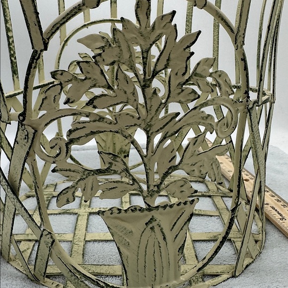 Vintage/Antique French Wire Jardiniere-Color Cream White Basket Planter - Picture 2 of 8